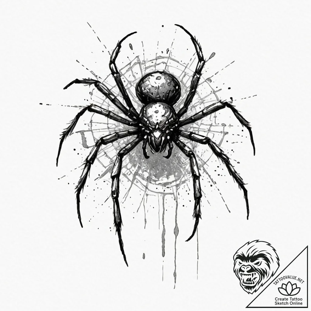 Spider, concept art for tattoo, black and whi... - tattoo sketch (№1753128430_0, 21.07.2025 20:07) — tattoovalue.net
