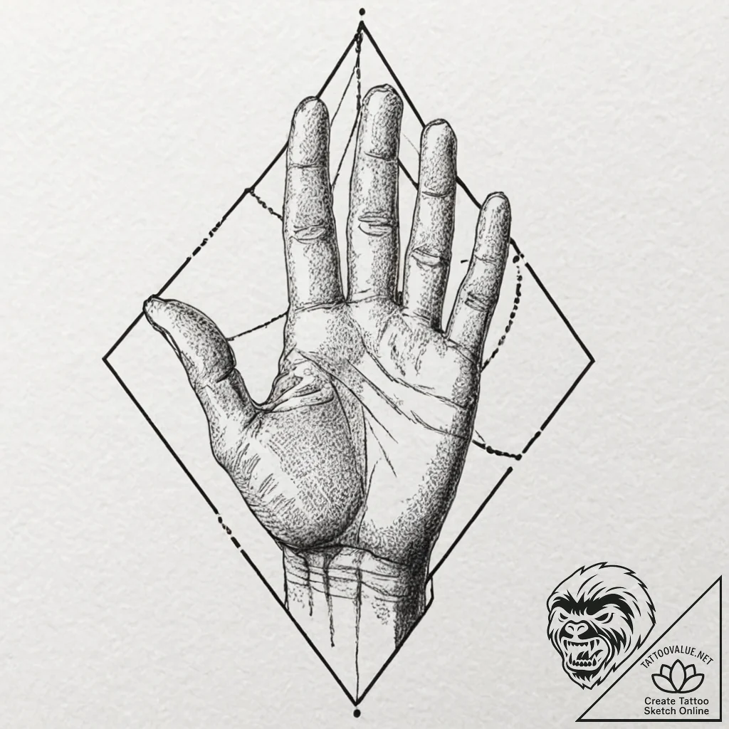 A linework tattoo of the white hand of saruma... - tattoo sketch (№1753129707_0, 21.07.2025 20:28) — tattoovalue.net