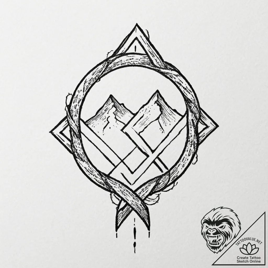 87. tattoo design: a "treba" rune with a subt... - tattoo sketch (№1753129792_0, 21.07.2025 20:29) — tattoovalue.net