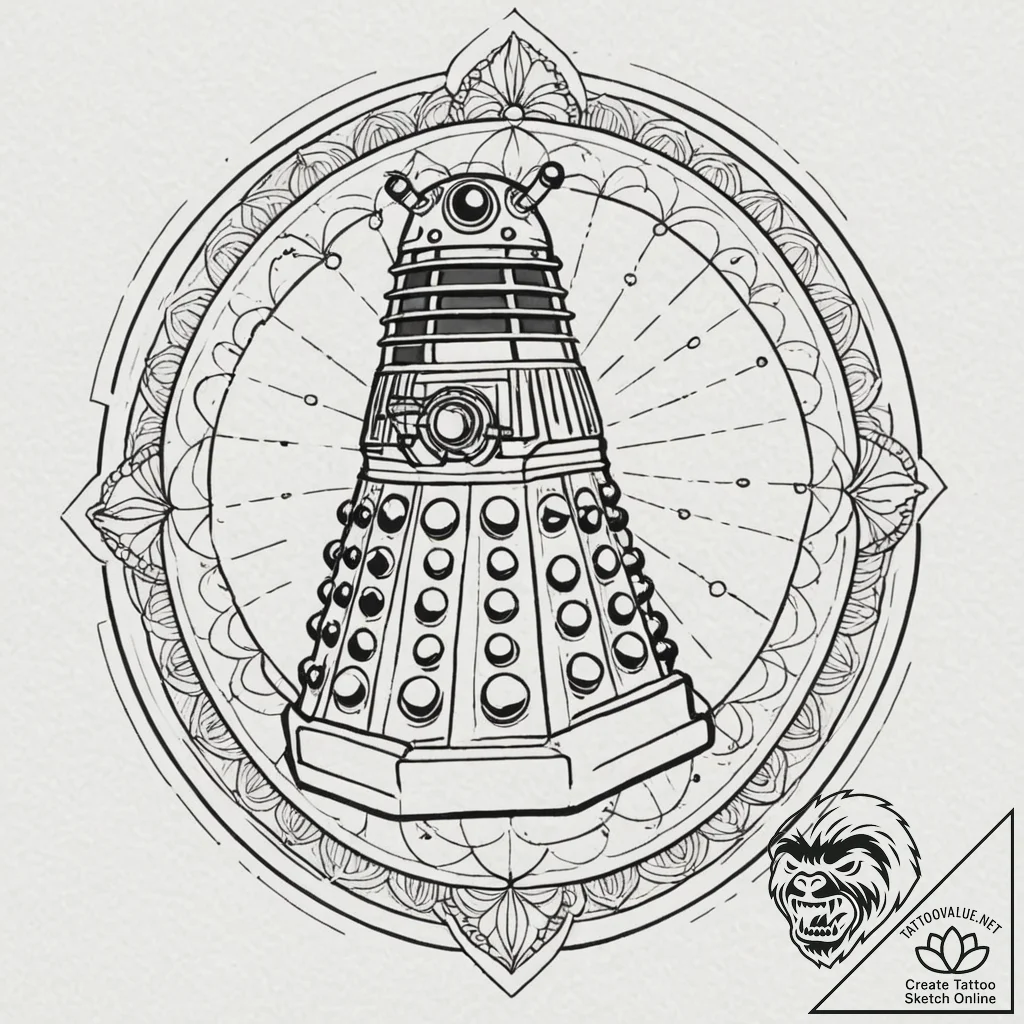 A sketch of a dalek, with the "exterminate!"... - tattoo sketch (№1753129961_0, 21.07.2025 20:32) — tattoovalue.net