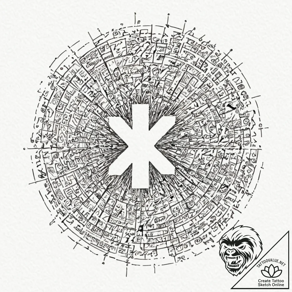 Tattoo sketch a hacker's code flowing down a... - tattoo sketch (№1753130978_0, 21.07.2025 20:49) — tattoovalue.net