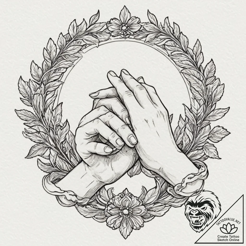Tattoo design a minimalist tattoo of hands cl... - tattoo sketch (№1753131573_0, 21.07.2025 20:59) — tattoovalue.net