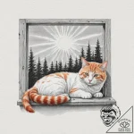 A fluffy ginger cat napping in a sunbeam on a… – tattoo sketch (№1753131657_0, 21.07.2025 21:00) — tattoovalue.net