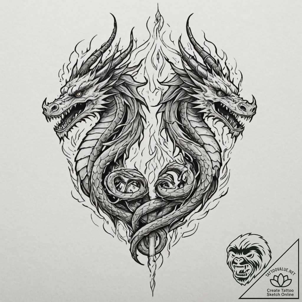 A powerful blackwork tattoo of the zmei goryn... - tattoo sketch (№1753131914_0, 21.07.2025 21:05) — tattoovalue.net