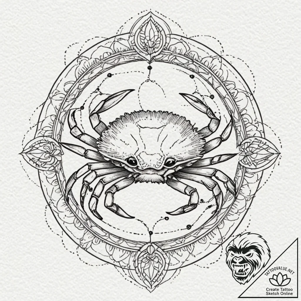 Tattoo design a cancer crab, drawn with loose... - tattoo sketch (№1753132082_0, 21.07.2025 21:08) — tattoovalue.net