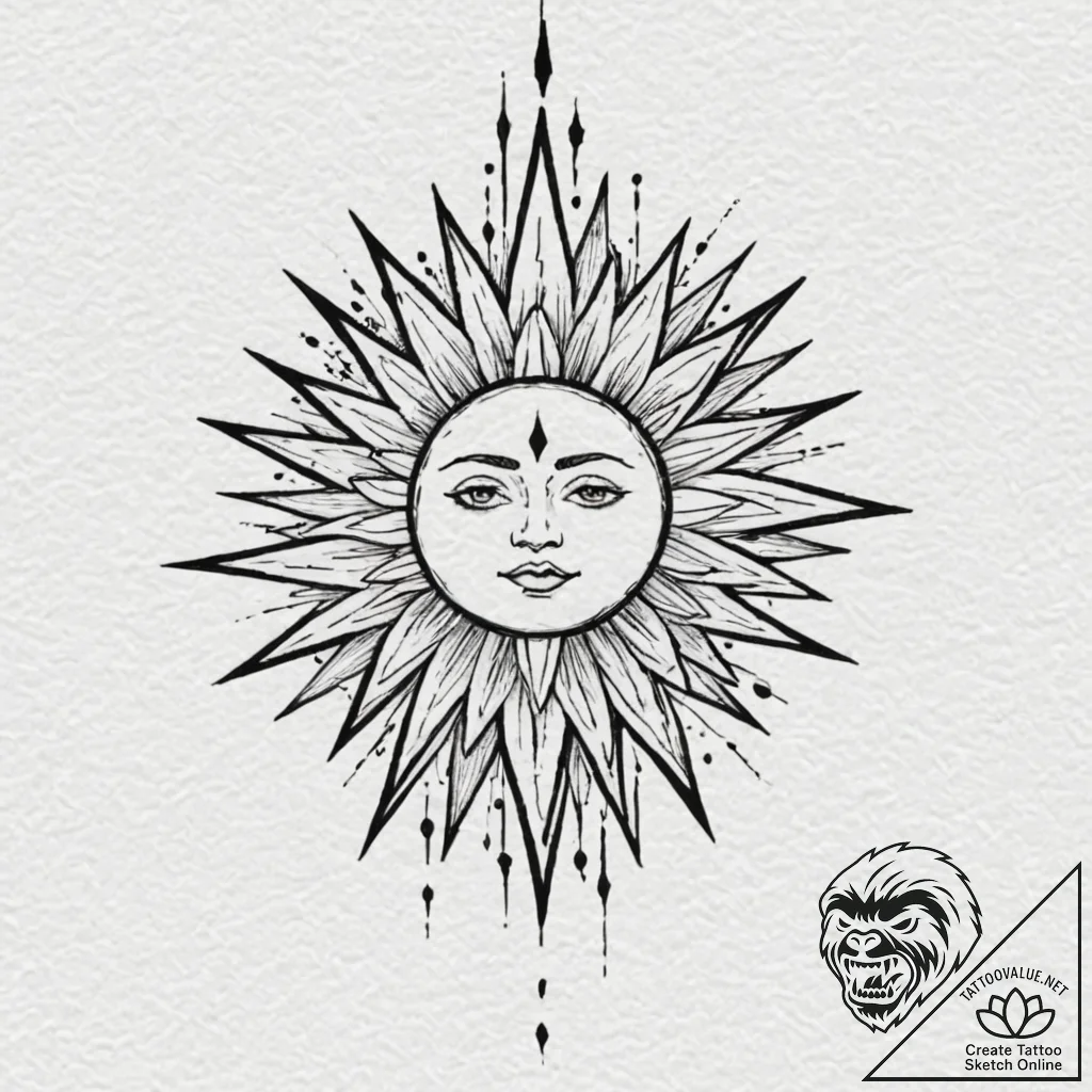 Tattoo sketch: a kolovrat integrated into a s... - tattoo sketch (№1753132337_0, 21.07.2025 21:12) — tattoovalue.net