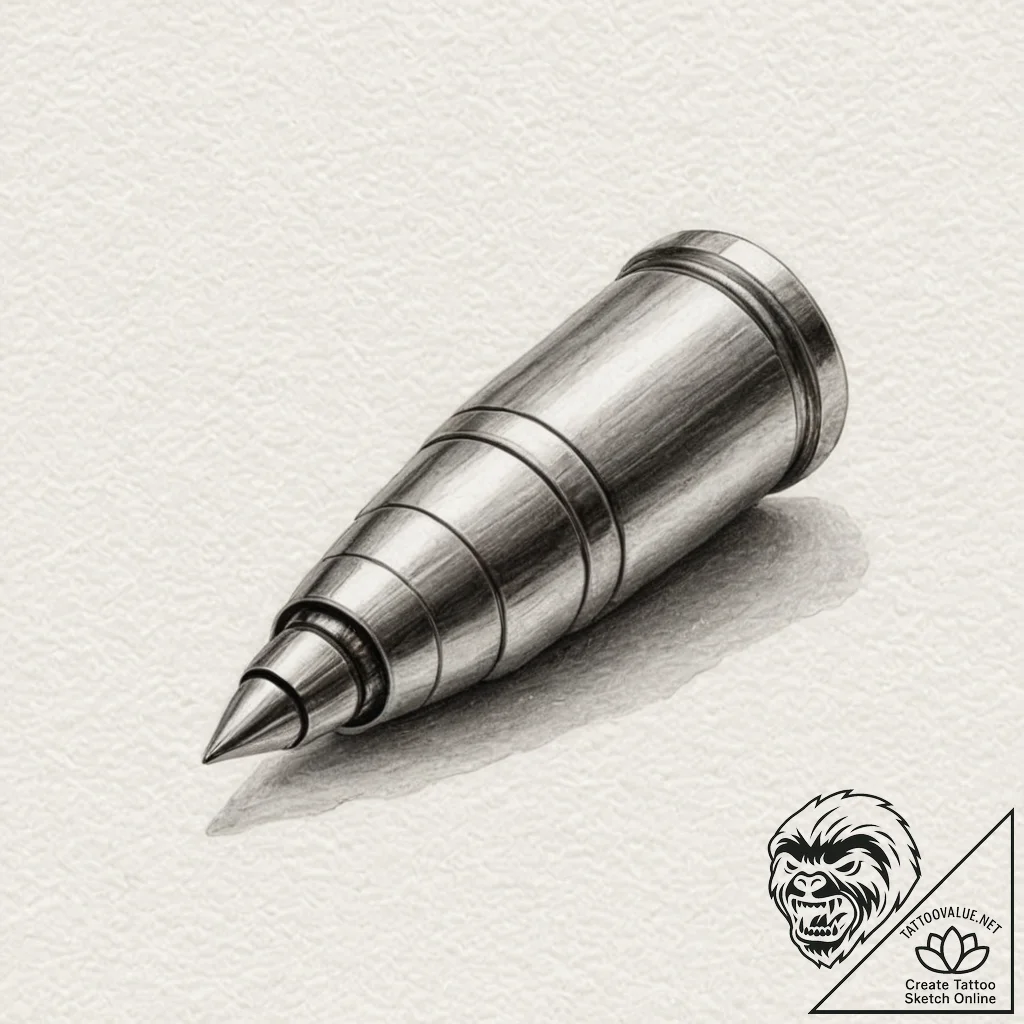 Tattoo sketch a single, spent bullet casing w... - tattoo sketch (№1753132422_0, 21.07.2025 21:13) — tattoovalue.net