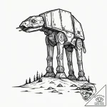 A graphic tattoo of an at-at walker, minimali… – tattoo sketch (№1753132594_0, 21.07.2025 21:16) — tattoovalue.net