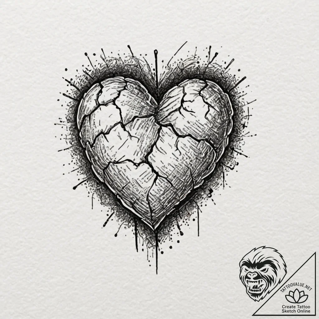 Tattoo design a heart depicted as solid stone... - tattoo sketch (№1753132850_0, 21.07.2025 21:20) — tattoovalue.net