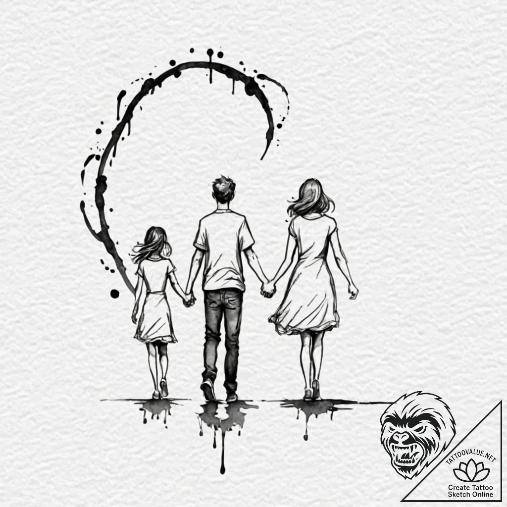 Tattoo design a stylized drawing of a family... - tattoo sketch (№1753133197_0, 21.07.2025 21:26) — tattoovalue.net