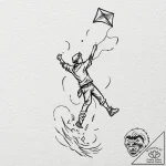 A person flying a kite on a windy day., tatto… – tattoo sketch (№1753133714_0, 21.07.2025 21:35) — tattoovalue.net