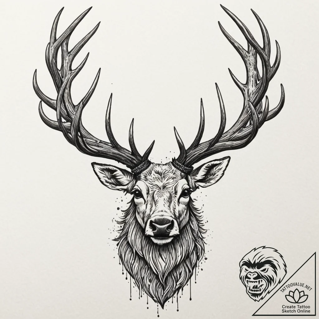 Tattoo design a majestic stag, antlers strong... - tattoo sketch (№1753134656_0, 21.07.2025 21:50) — tattoovalue.net