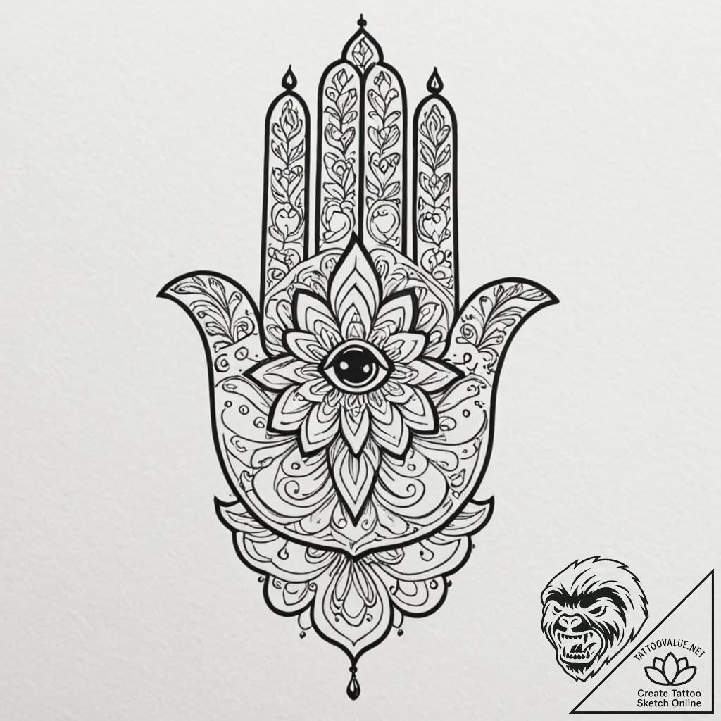 Tattoo design a subtle 'hamsa' hand symbol fo... - tattoo sketch (№1753135285_0, 21.07.2025 22:01) — tattoovalue.net