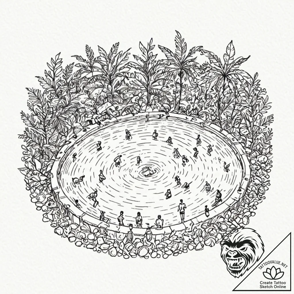 A shot of a crowded public swimming pool on a... - tattoo sketch (№1753136013_0, 21.07.2025 22:13) — tattoovalue.net