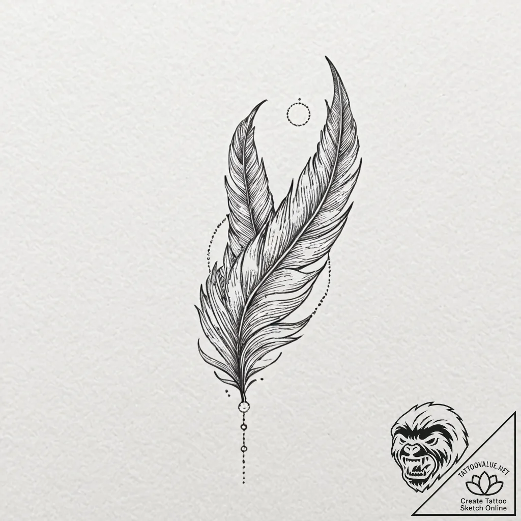 Tattoo sketch a small, elegant feather outlin... - tattoo sketch (№1753136170_0, 21.07.2025 22:16) — tattoovalue.net