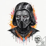 29. watercolor portrait of a sorrowful kylo r… – tattoo sketch (№1753136324_0, 21.07.2025 22:18) — tattoovalue.net