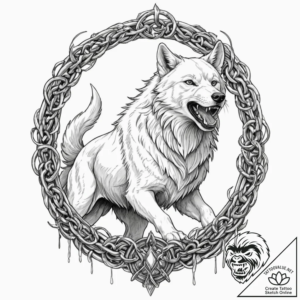 Tattoo sketch a fenrir wolf, breaking free fr... - tattoo sketch (№1753136480_0, 21.07.2025 22:21) — tattoovalue.net