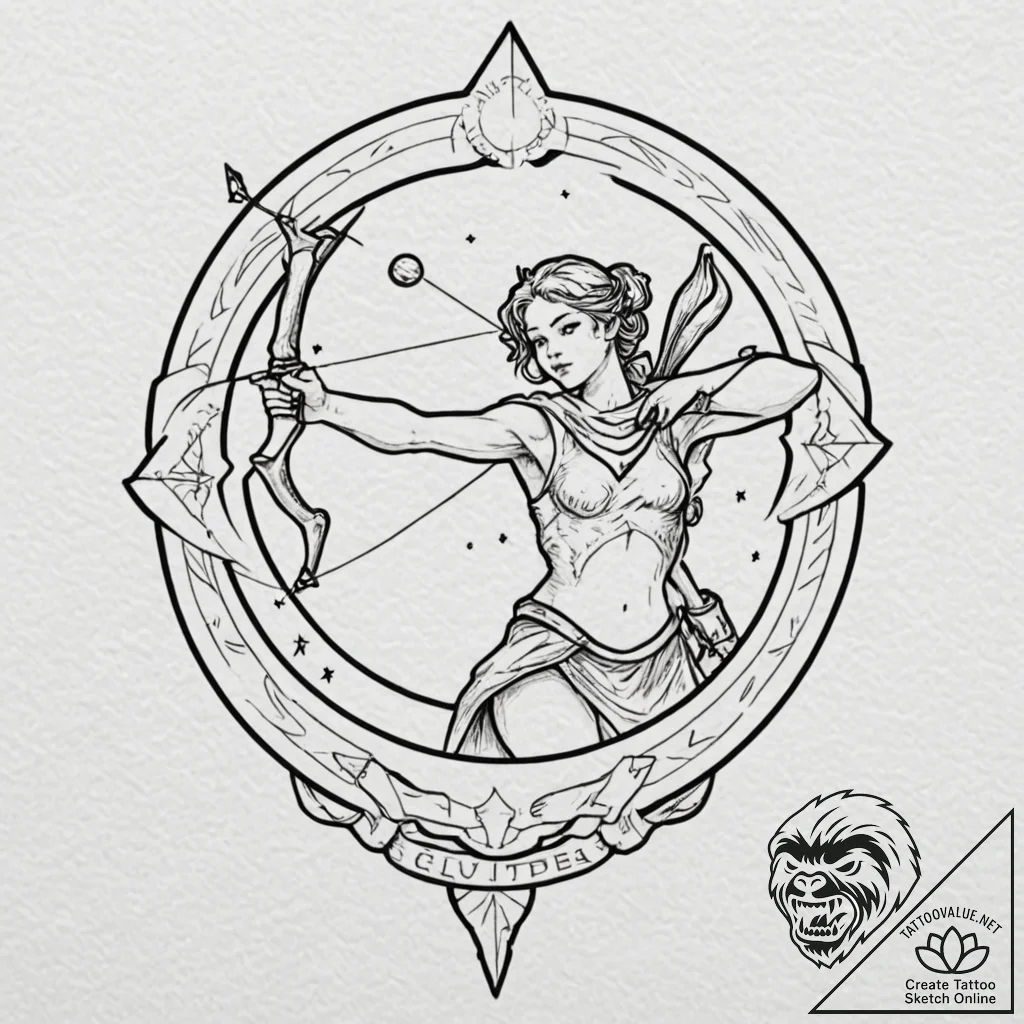 Tattoo sketch a sagittarius archer, with jupi... - tattoo sketch (№1753136965_0, 21.07.2025 22:29) — tattoovalue.net