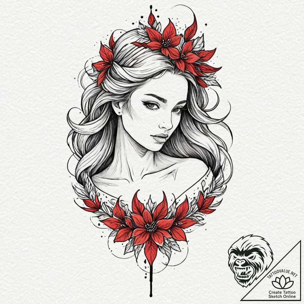 Tattoo design a virgo maiden, half abstract l... - tattoo sketch (№1753137303_0, 21.07.2025 22:35) — tattoovalue.net