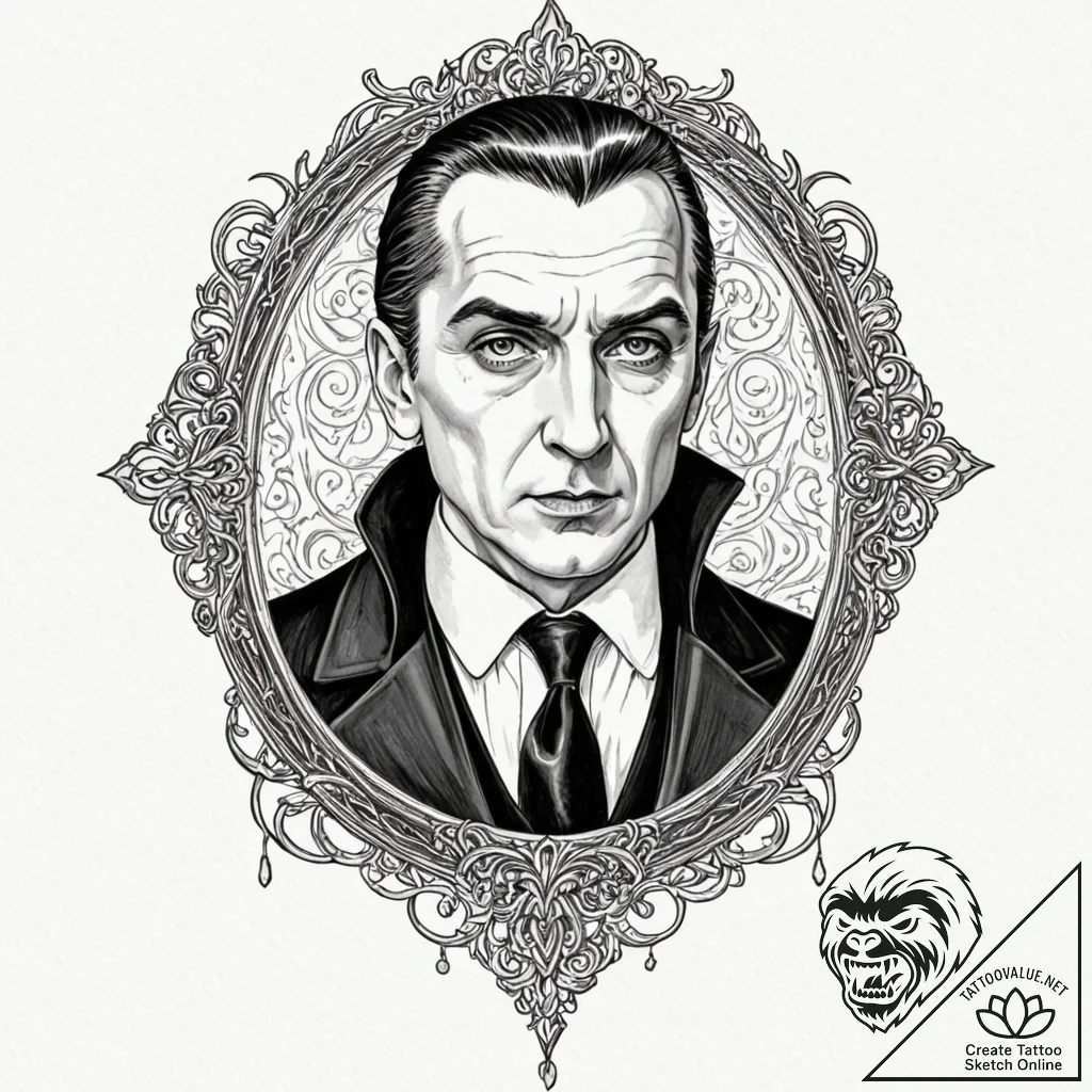 A graphic novel style sketch of dracula, bela... - tattoo sketch (№1753137555_0, 21.07.2025 22:39) — tattoovalue.net