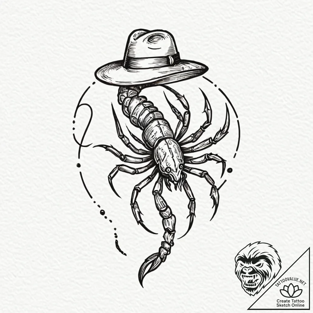 Tattoo design a scorpio scorpion with a tiny,... - tattoo sketch (№1753137642_0, 21.07.2025 22:40) — tattoovalue.net
