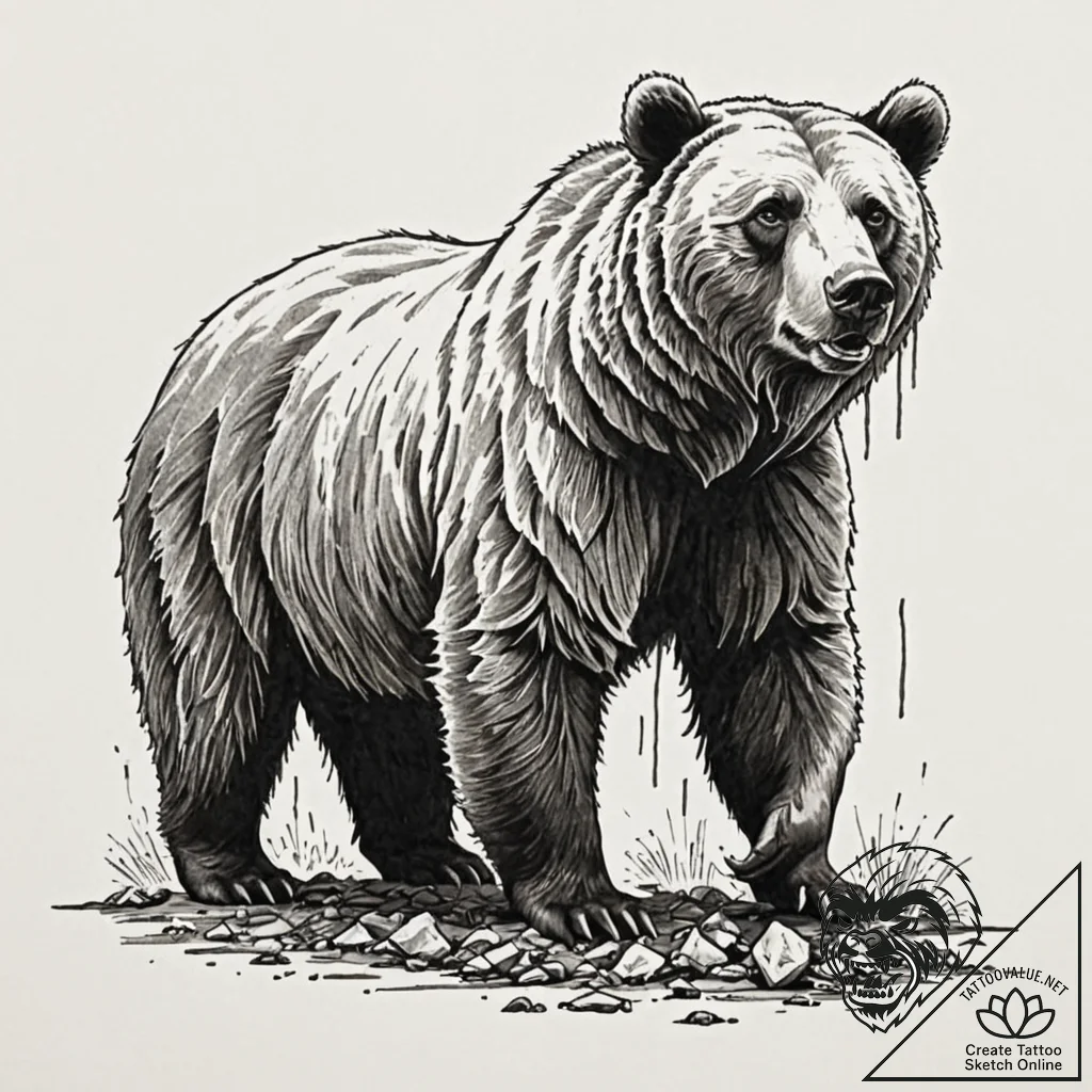 Tattoo sketch a detailed grizzly bear in a po... - tattoo sketch (№1753137725_0, 21.07.2025 22:42) — tattoovalue.net