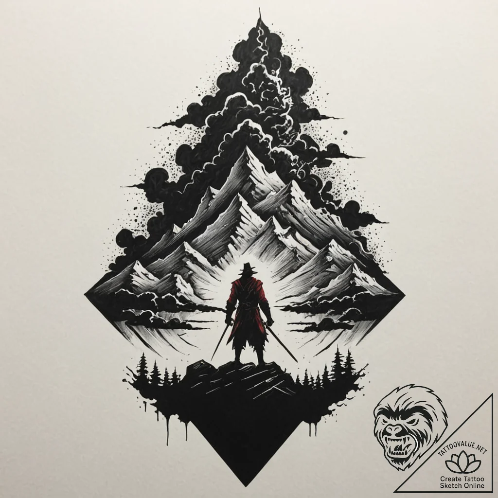 Tattoo design: a silhouette of perun standing... - tattoo sketch (№1753138150_0, 21.07.2025 22:49) — tattoovalue.net