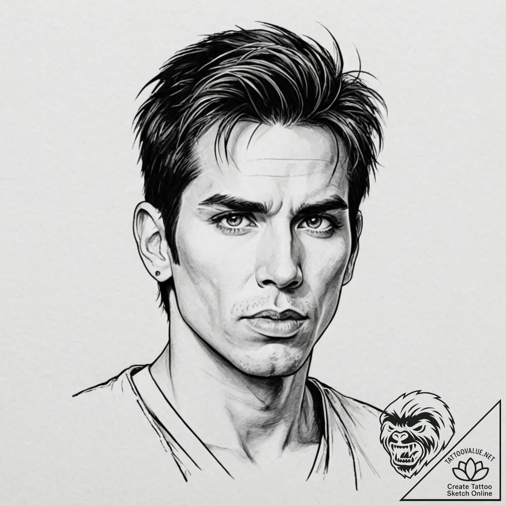 A neo-traditional tattoo of derek zoolander w... - tattoo sketch (№1753138656_0, 21.07.2025 22:57) — tattoovalue.net