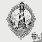Tattoo sketch a lighthouse lamp, radiating gu… – tattoo sketch (№1753138740_0, 21.07.2025 22:59) — tattoovalue.net