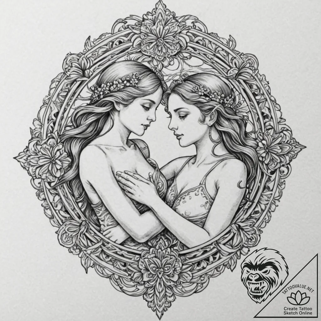 Tattoo sketch gemini twins with the "lovers"... - tattoo sketch (№1753138825_0, 21.07.2025 23:00) — tattoovalue.net