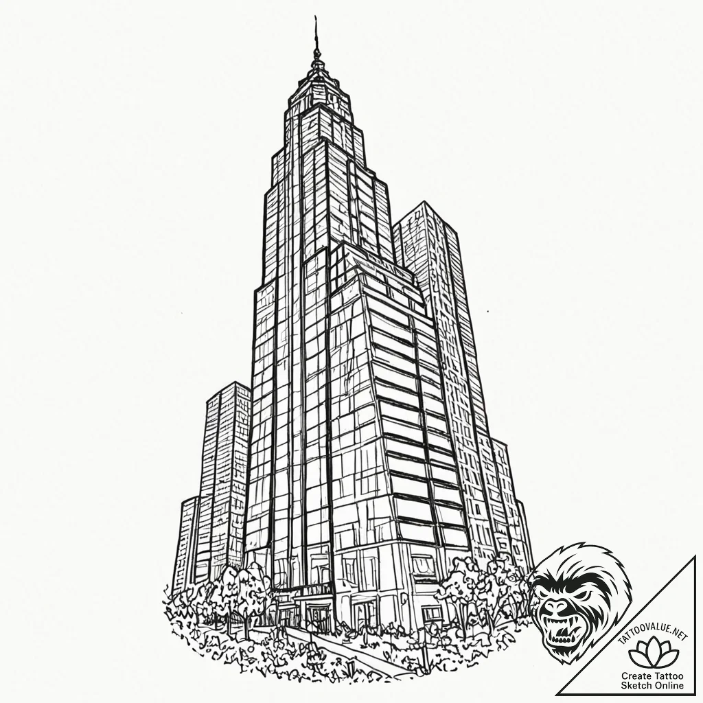 Tattoo design a towering skyscraper, symboliz... - tattoo sketch (№1753138996_0, 21.07.2025 23:03) — tattoovalue.net