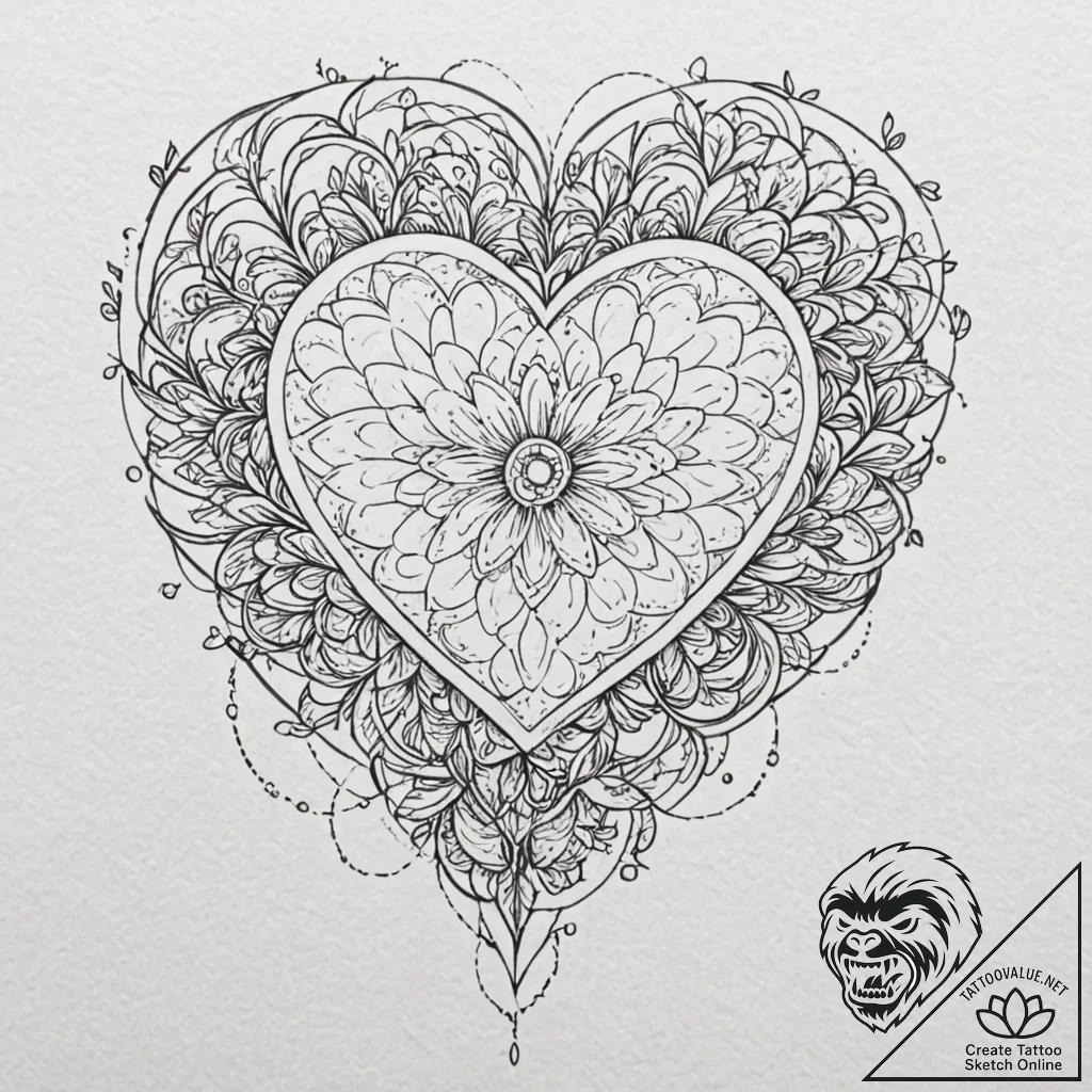 Tattoo sketch a heart woven from delicate vin... - tattoo sketch (№1753139251_0, 21.07.2025 23:07) — tattoovalue.net