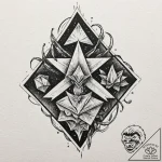 A trash polka composition of the diamond heis… – tattoo sketch (№1753139676_0, 21.07.2025 23:14) — tattoovalue.net