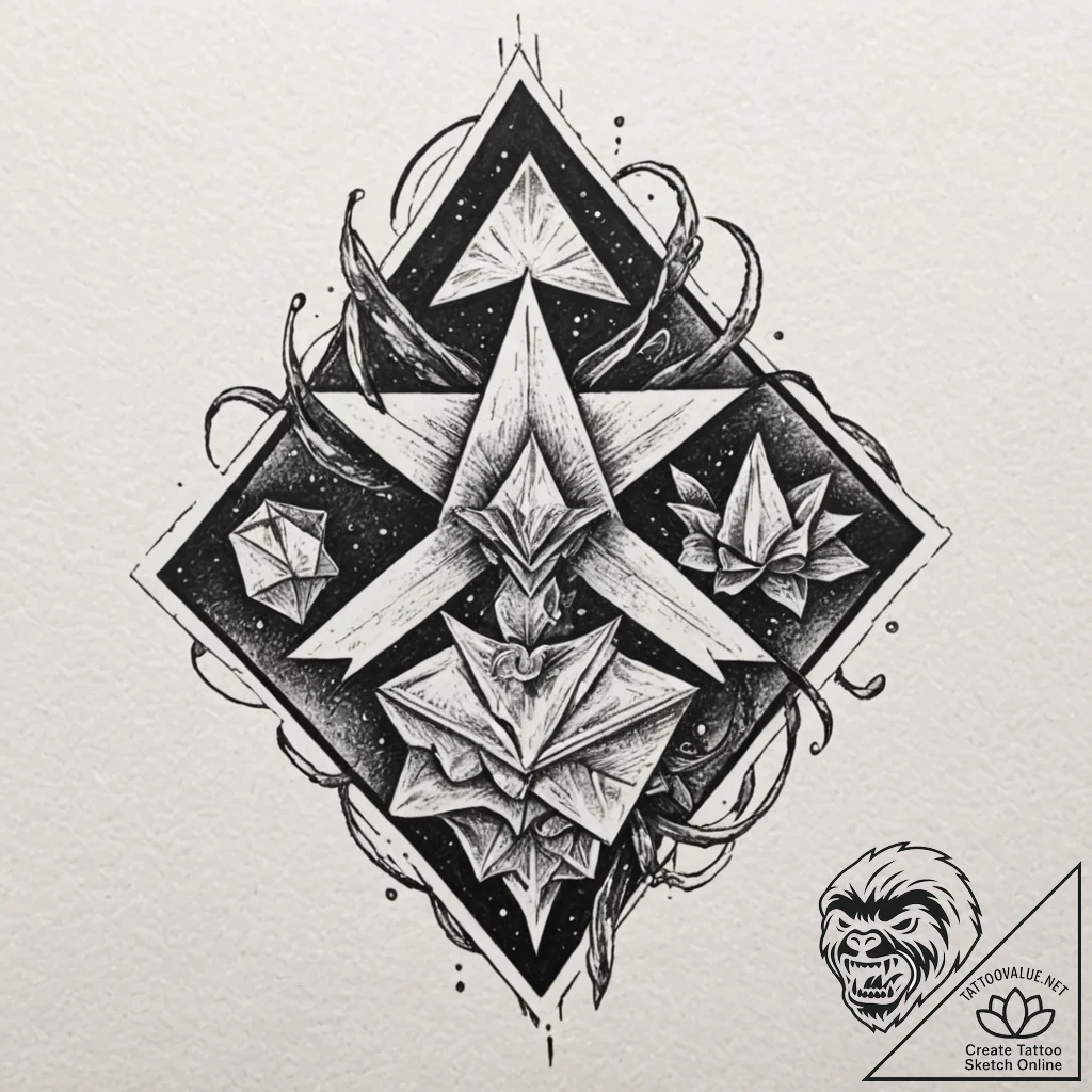 A trash polka composition of the diamond heis... - tattoo sketch (№1753139676_0, 21.07.2025 23:14) — tattoovalue.net