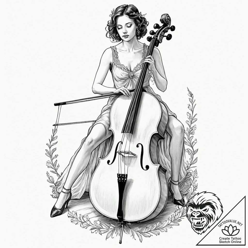 A person playing a cello with intense emotion... - tattoo sketch (№1753139760_0, 21.07.2025 23:16) — tattoovalue.net