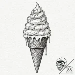 Ice cream, ink illustration for tattoo, on a… – tattoo sketch (№1753139847_0, 21.07.2025 23:17) — tattoovalue.net