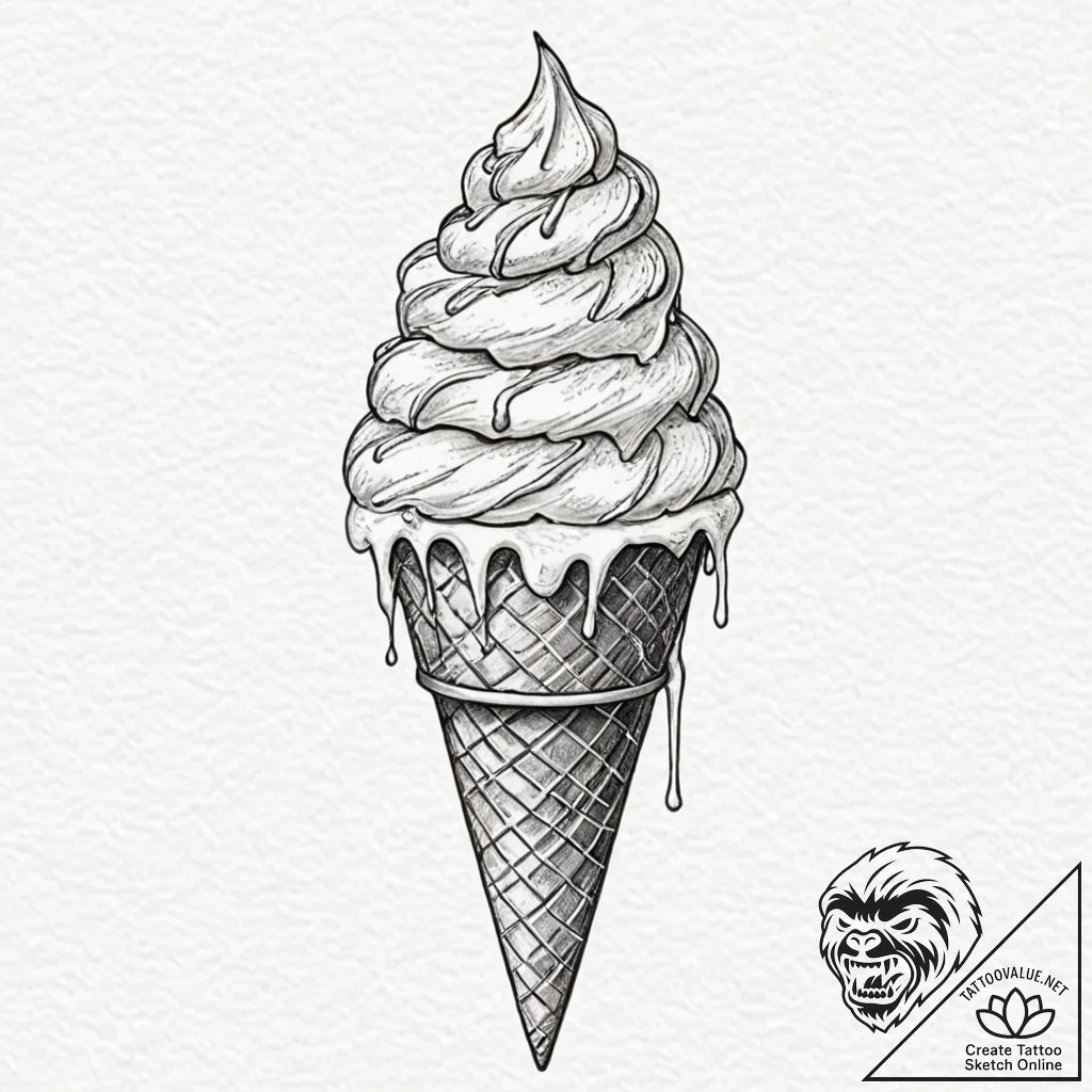 Ice cream, ink illustration for tattoo, on a... - tattoo sketch (№1753139847_0, 21.07.2025 23:17) — tattoovalue.net