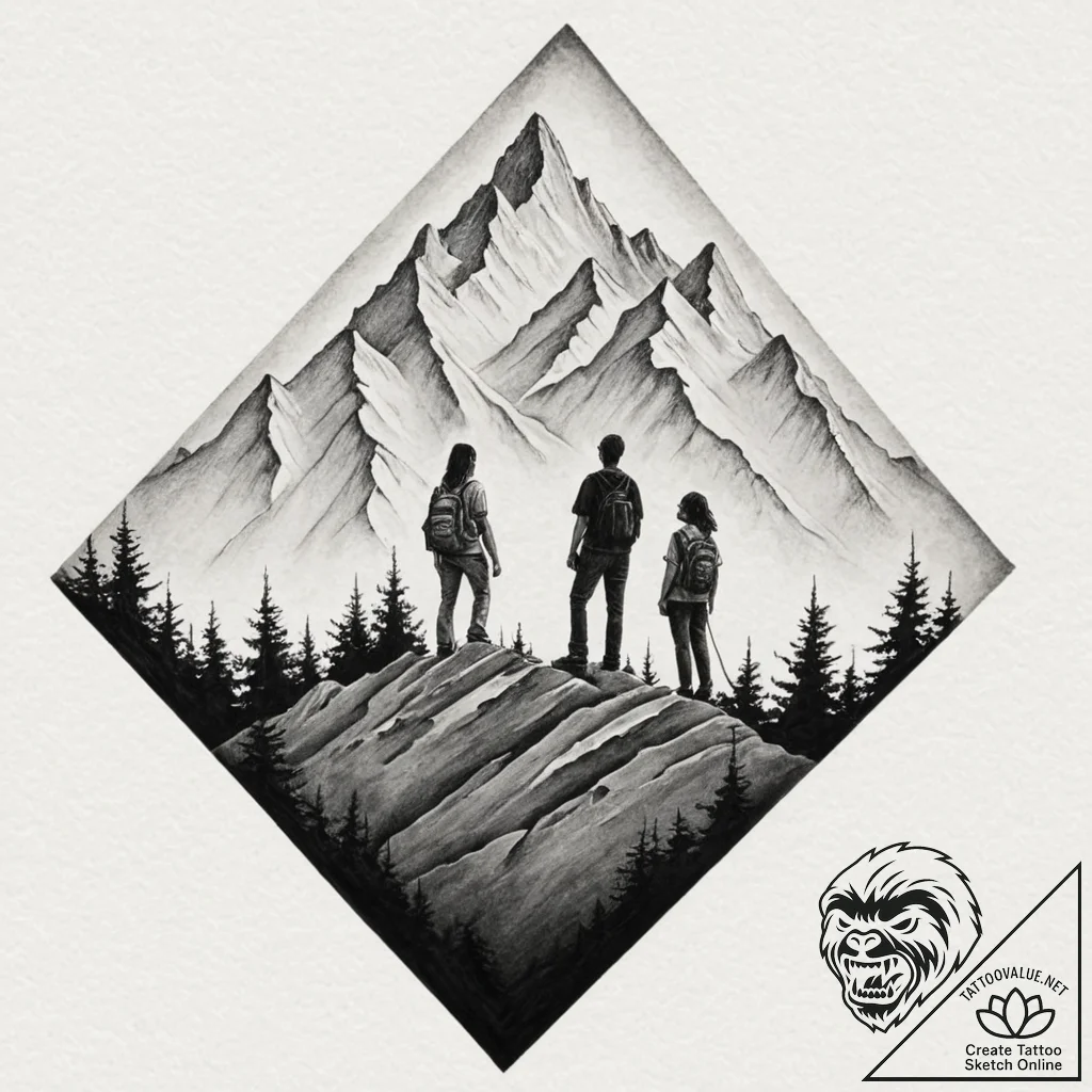 Tattoo sketch a silhouette of two people on a... - tattoo sketch (№1753141391_0, 21.07.2025 23:43) — tattoovalue.net