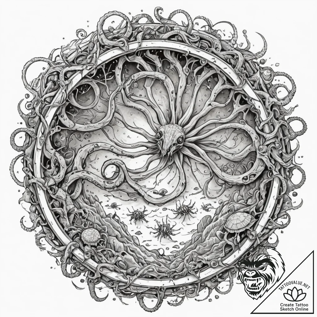 A trash polka design of the sarlacc pit, chao... - tattoo sketch (№1753141562_0, 21.07.2025 23:46) — tattoovalue.net
