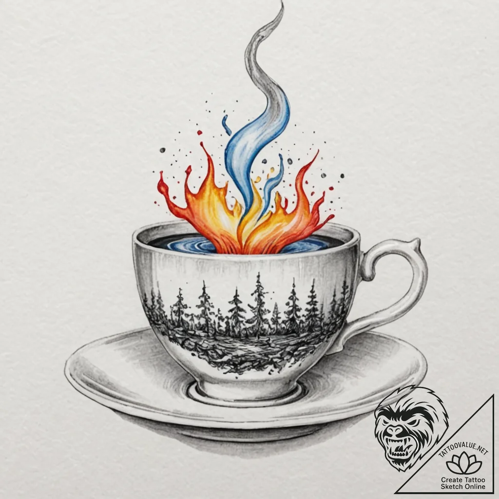 Tattoo sketch a delicate teacup with a steami... - tattoo sketch (№1753141644_0, 21.07.2025 23:47) — tattoovalue.net