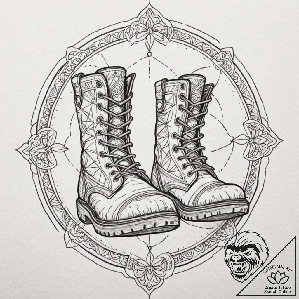 Tattoo design a detailed image of worn combat... - tattoo sketch (№1753142241_0, 21.07.2025 23:57) — tattoovalue.net