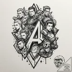 The avengers (core team), tattoo flash sheet… – tattoo sketch (№1753142579_0, 22.07.2025 00:02) — tattoovalue.net