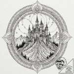 A linework tattoo of the magical moving castl… – tattoo sketch (№1753143262_0, 22.07.2025 00:14) — tattoovalue.net