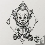 A neo-traditional tattoo of the creepy clown… – tattoo sketch (№1753143432_0, 22.07.2025 00:17) — tattoovalue.net