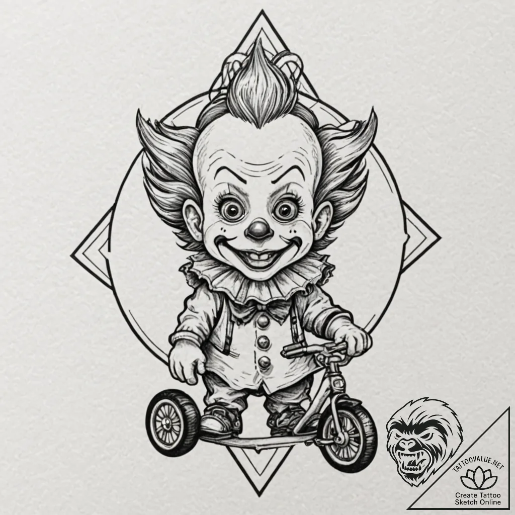 A neo-traditional tattoo of the creepy clown... - tattoo sketch (№1753143432_0, 22.07.2025 00:17) — tattoovalue.net