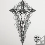 Crucifixion, tattoo line art, on a clean whit… – tattoo sketch (№1753144143_0, 22.07.2025 00:29) — tattoovalue.net