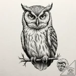 Owl, ink illustration for tattoo, black and g… – tattoo sketch (№1753144379_0, 22.07.2025 00:32) — tattoovalue.net
