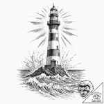 A solitary lighthouse being battered by storm… – tattoo sketch (№1753144465_0, 22.07.2025 00:34) — tattoovalue.net