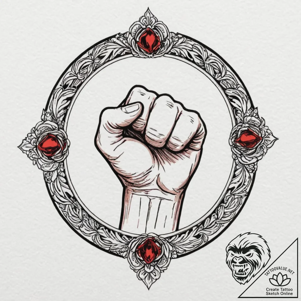 Fist, tattoo flash sheet design, on a clean w... - tattoo sketch (№1753144952_0, 22.07.2025 00:42) — tattoovalue.net
