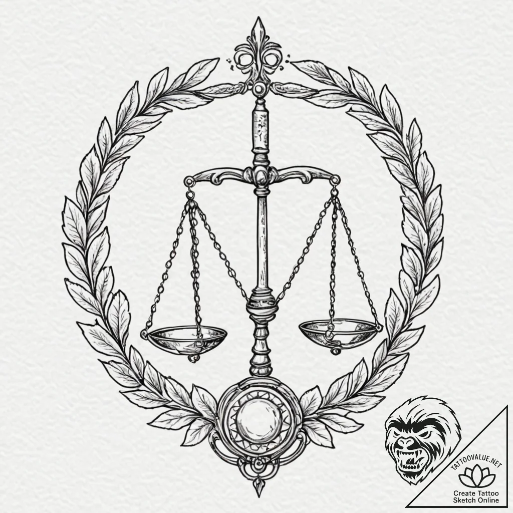 Tattoo sketch libra's scales, balanced by two... - tattoo sketch (№1753146130_0, 22.07.2025 01:02) — tattoovalue.net